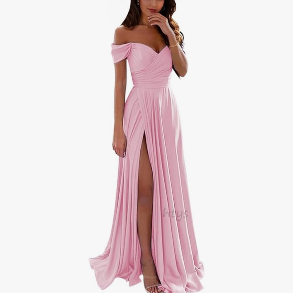 Elegant Pink Off-Shoulder Evening Gown